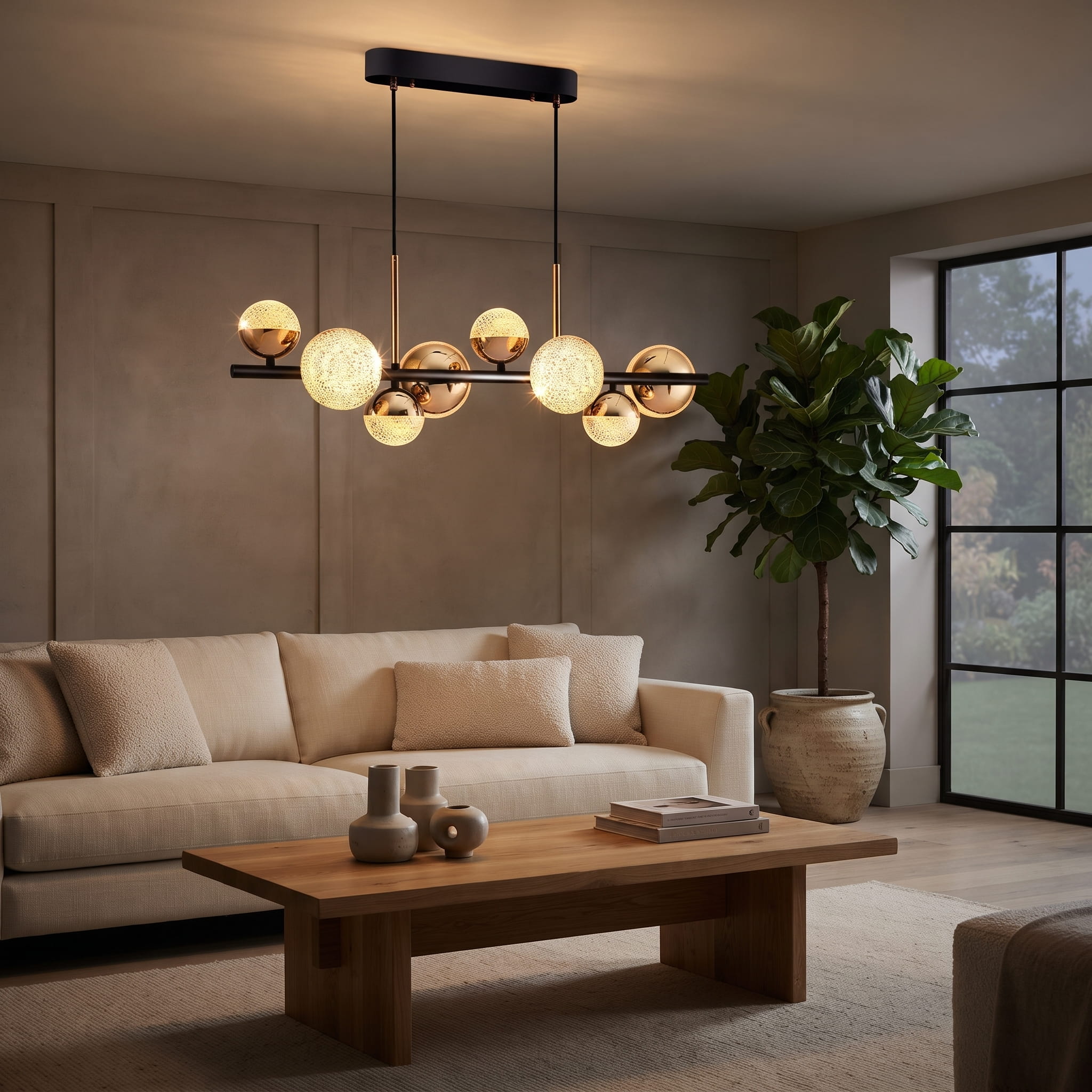 Multi-Head Pendant Light with Remote & LED Bulbs