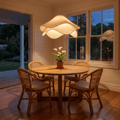 Fabric Japandi Pendant Light Cream Pleated Floral Shade Nordic Minimalist Ceiling Fixture