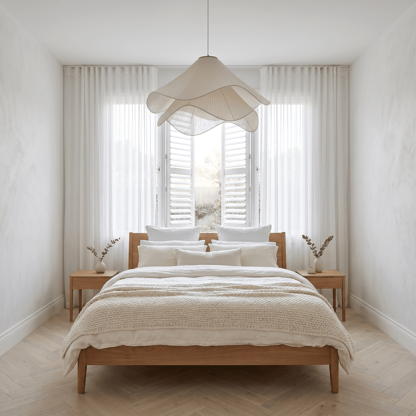 Fabric Japandi Pendant Light Cream Pleated Floral Shade Nordic Minimalist Ceiling Fixture