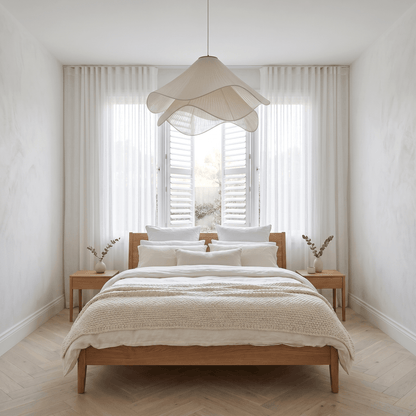 Fabric Japandi Pendant Light Cream Pleated Floral Shade Nordic Minimalist Ceiling Fixture