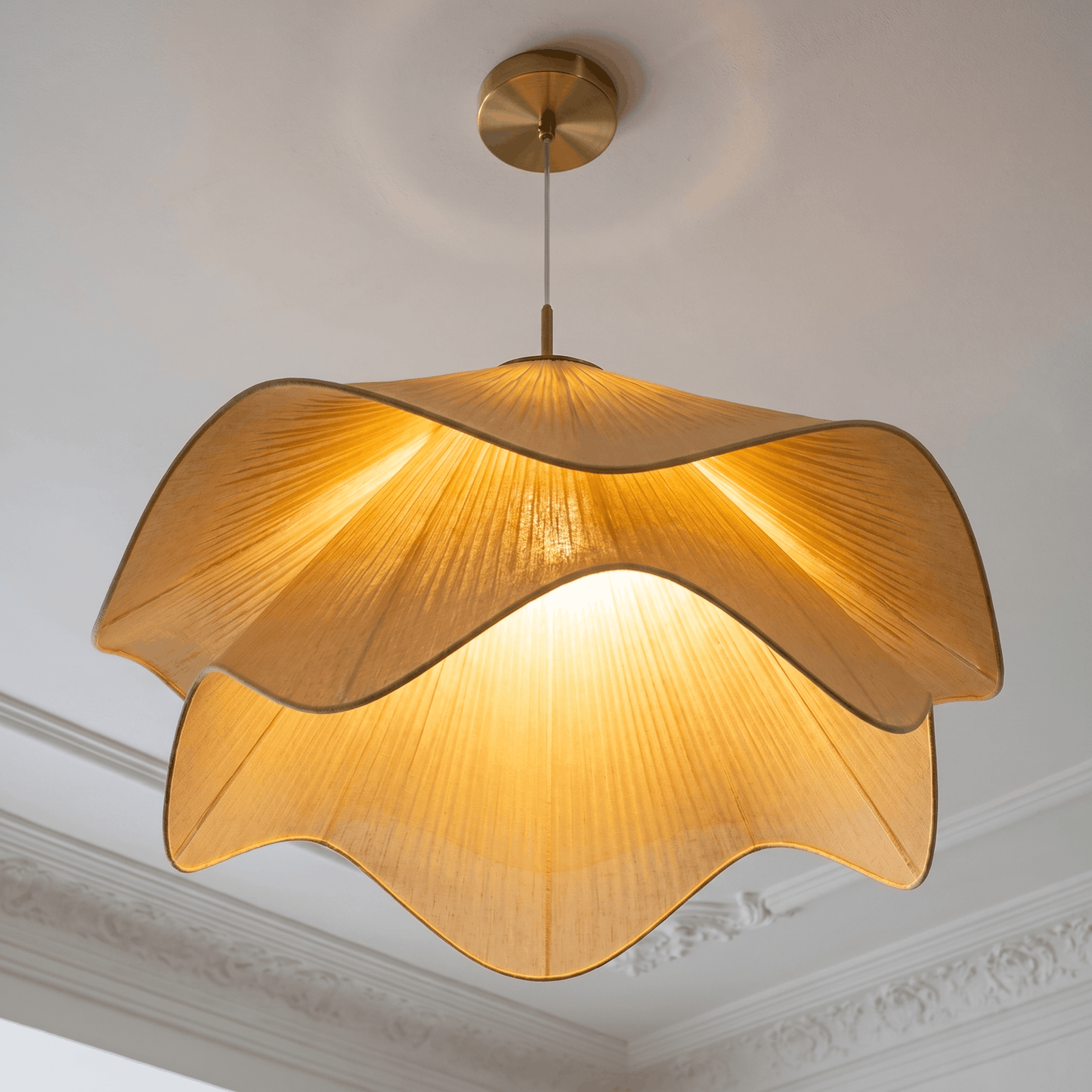 Fabric Japandi Pendant Light Cream Pleated Floral Shade Nordic Minimalist Ceiling Fixture