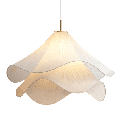 Fabric Japandi Pendant Light Cream Pleated Floral Shade Nordic Minimalist Ceiling Fixture