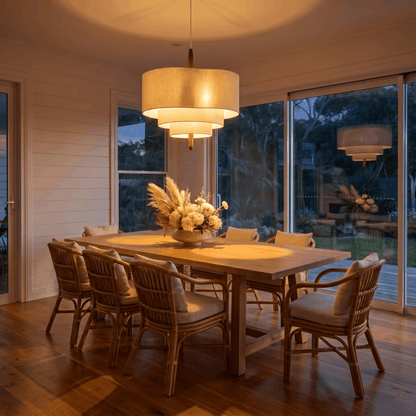 Wabi Sabi Linen Pendant Light Tiered Drum Shade Dimmable Japandi Ceiling Fixture