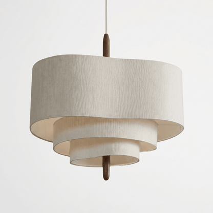 Wabi Sabi Linen Pendant Light Tiered Drum Shade Dimmable Japandi Ceiling Fixture