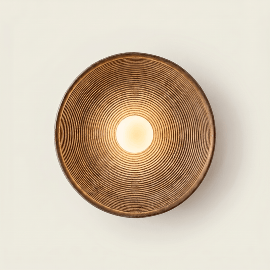 Concentric Ring Brass Wall Sconce Circular Disc Indoor Bedroom