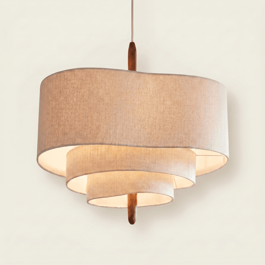Japandi Linen Pendant Light Tiered Drum Shade Dimmable Ceiling